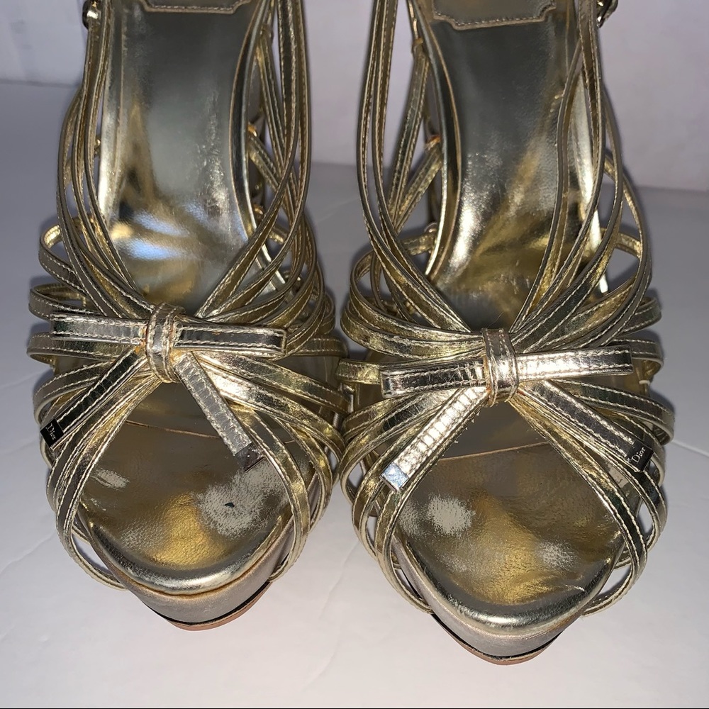 CHRISTIAN DIOR Gold Frisson Hi Calfskin 829 Gris Clair Strapy Platform S… - Picture 3 of 12